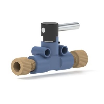 Upchurch Scientific Shut-Off Valve Assembly for 1/16 inch OD Tubing, 2.5 uL, 0.50 mm Thru-hole, 500 psi, Tefzel ETFE, Blue, Single - P-782 - Click Image to Close